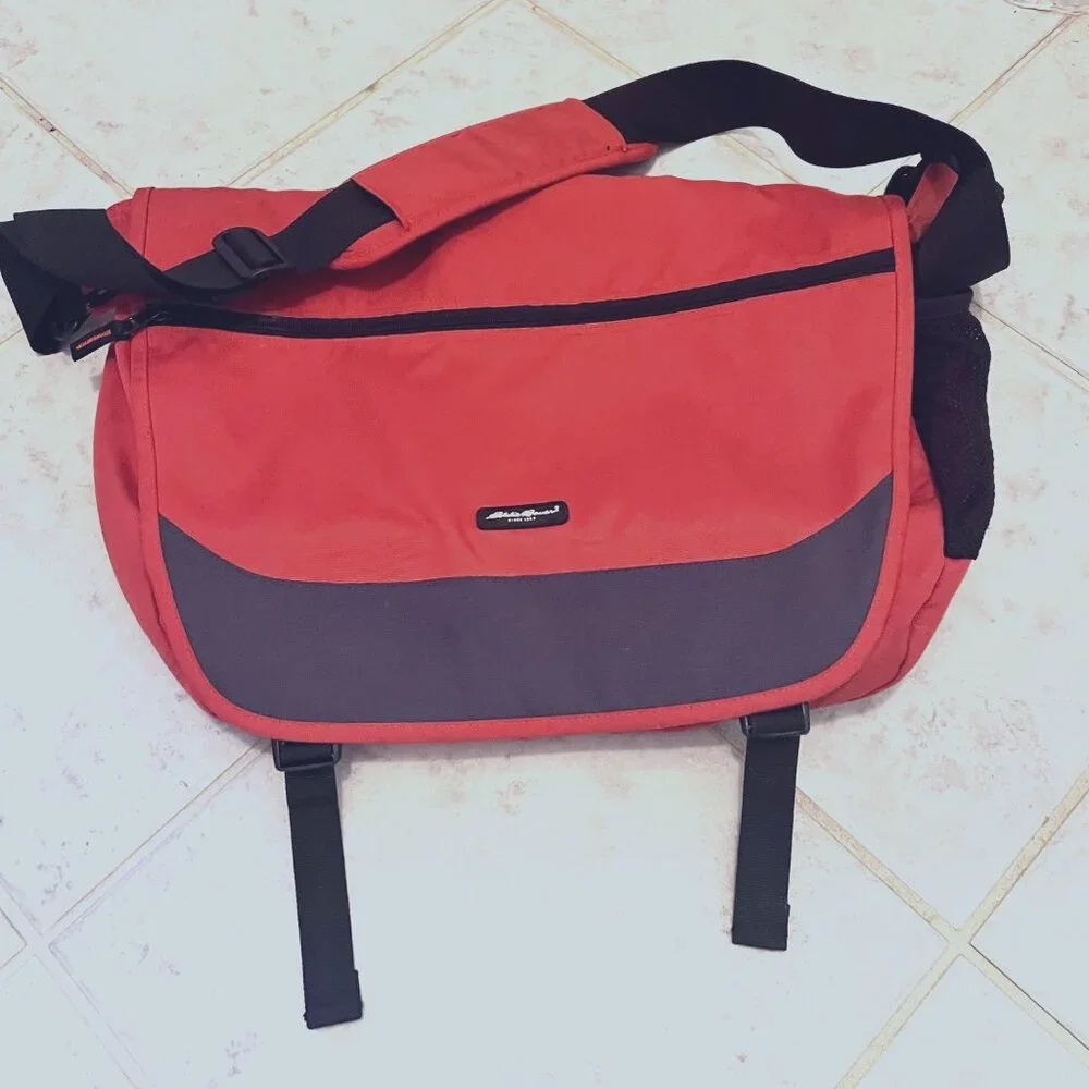 Eddie Bauer Satchel/Tote/Shoulder Travel Bag-School-Black/Burnet Orange-Large